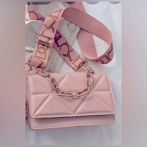 Pink Quilted Crossbody with crossbody and chain shoulder straps